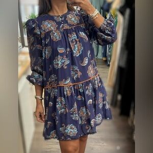 TCEC Navy Floral Paisley Long Sleeve Dress